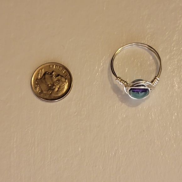 Silver Wire Wrapped Glass Bead Ring Size 8 - Picture 3 of 7